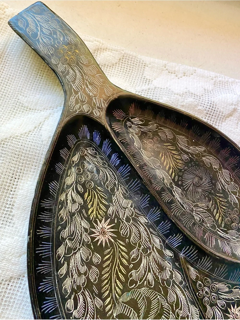 Handcrafted Leaf-Shaped Serving Tray in Dark Metallic Finish